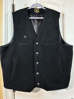 Wyoming Traders Men's Black 100% Virgin Wool Western Cowboy Vest XXXL